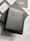 BOSS Bifold Black leather Wallet with Coin Pocket Style Big BB- 4cc Coin