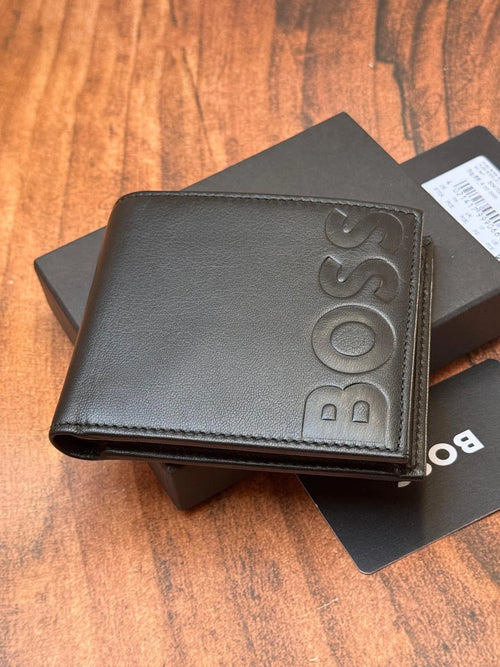 BOSS Embossed-logo Wallet in Grained leather with Coin Pocket Style Big BB- 4cc Coin