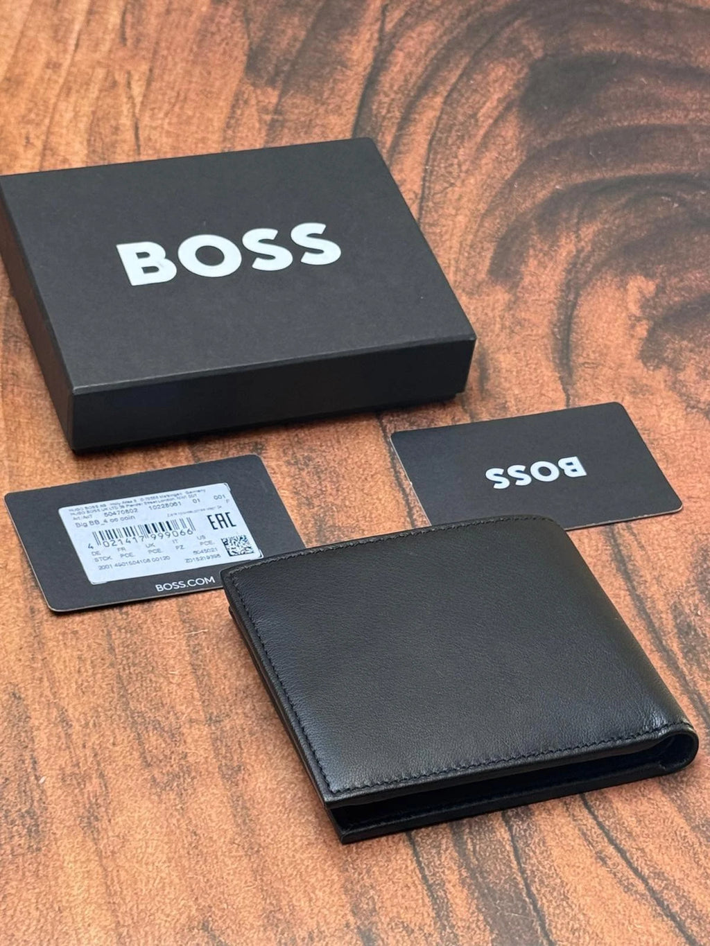 BOSS Embossed-logo Wallet in Grained leather with Coin Pocket Style Big BB- 4cc Coin